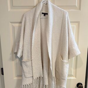 Banana Republic Cream Open-Front Knit Cardigan with Fringe